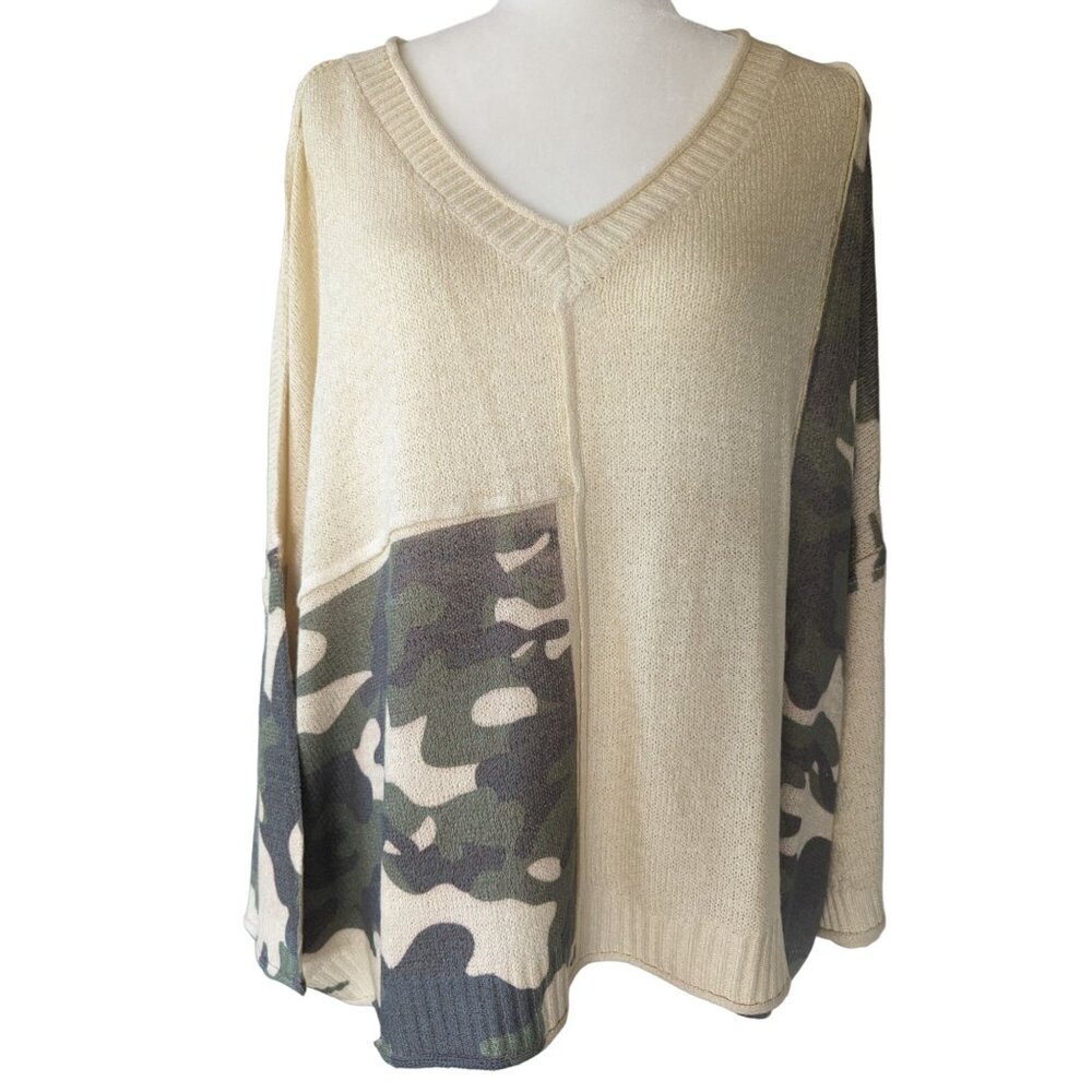 Time after Time‎ Oversized Camo & Cream Sweater Women's L Large - Picture 4 of 9